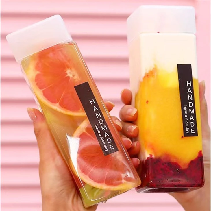 12Oz-es téglalap alakú műanyag gyümölcslé-palackok kupakkal