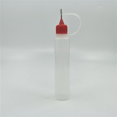 30 ml-es, kinyomható műanyag palack acél tűcseppentővel és gyermekbiztos kupakkal, folyadékokhoz